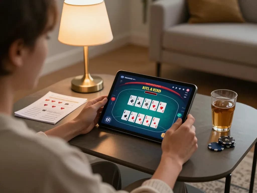 Engaging in kqbd online casino gaming on a tablet in a cozy home setting, showcasing strategy notes.