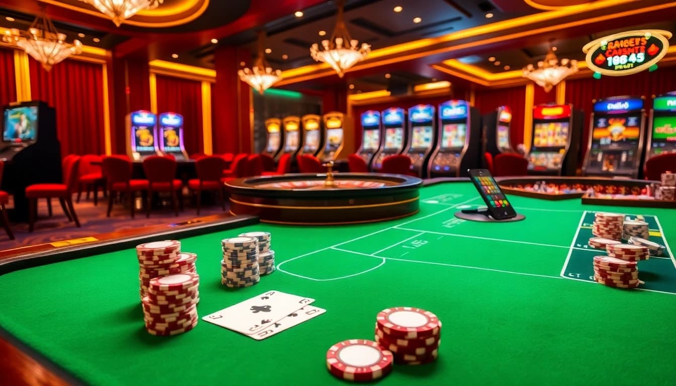 Experience the excitement of 188bet with vibrant casino tables featuring cards, chips, and mobile betting.