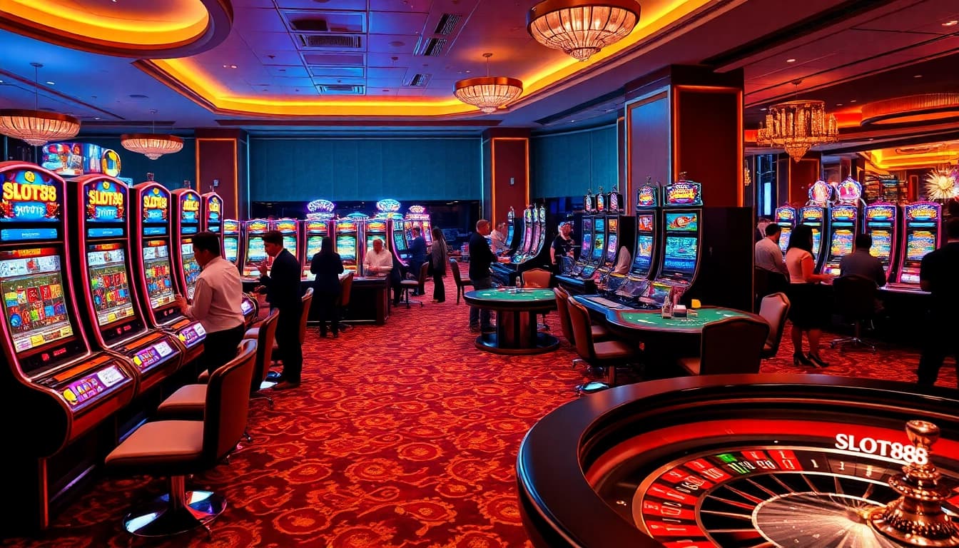 SLOT88 gaming machines capturing excitement in a luxurious casino environment
