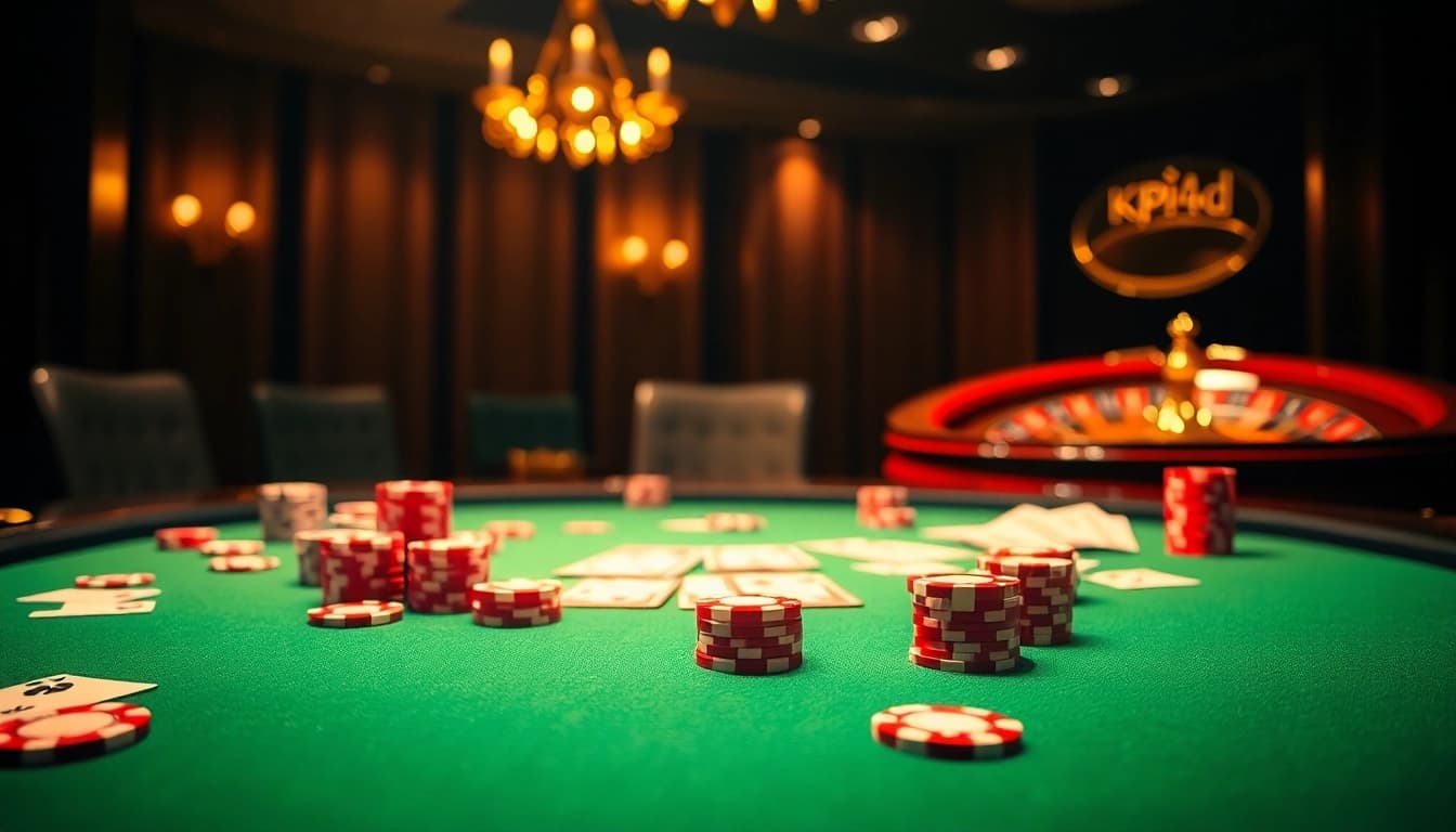 KPI4D poker table with chips and cards, highlighting the excitement of online gambling.