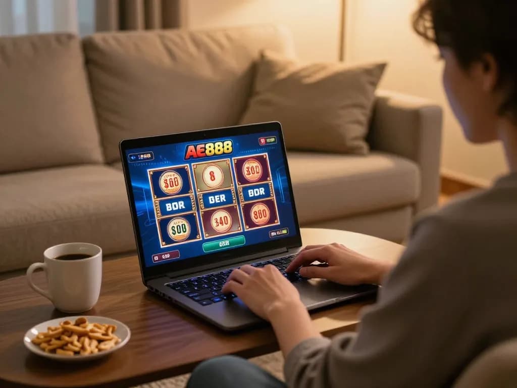 Playing online slots on AE888 from the comfort of home with a warm atmosphere.