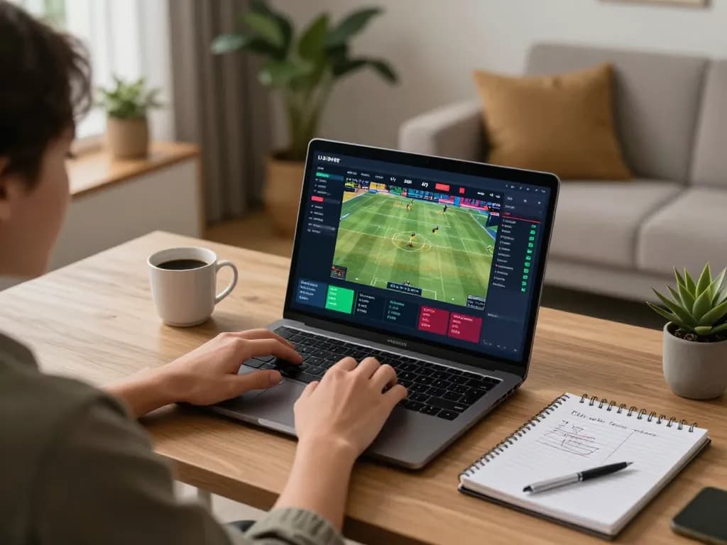Betting on LV88 platform with live sports on laptop, showcasing home gambling setup.