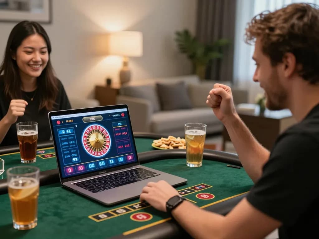 Player celebrates a win at the g28 bookmaker live dealer game on a laptop