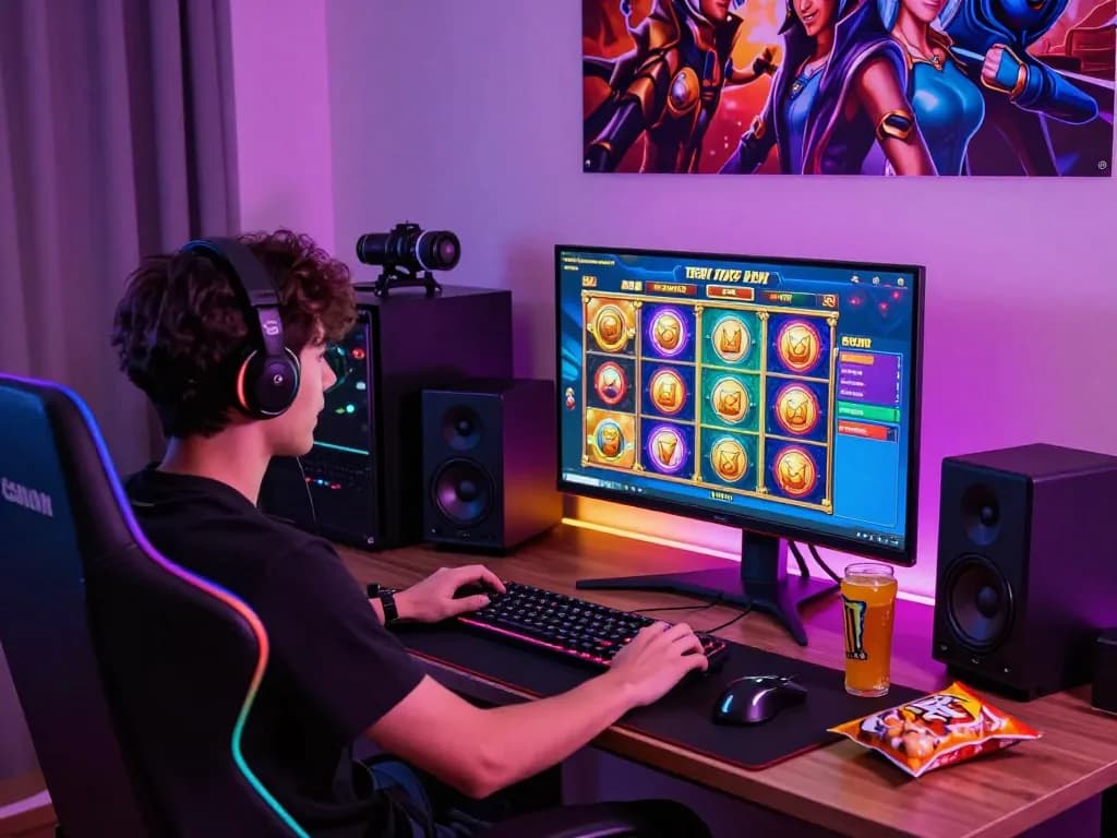 Exciting gaming scene featuring bayitoto showcasing dynamic slot game interface on a vibrant setup.