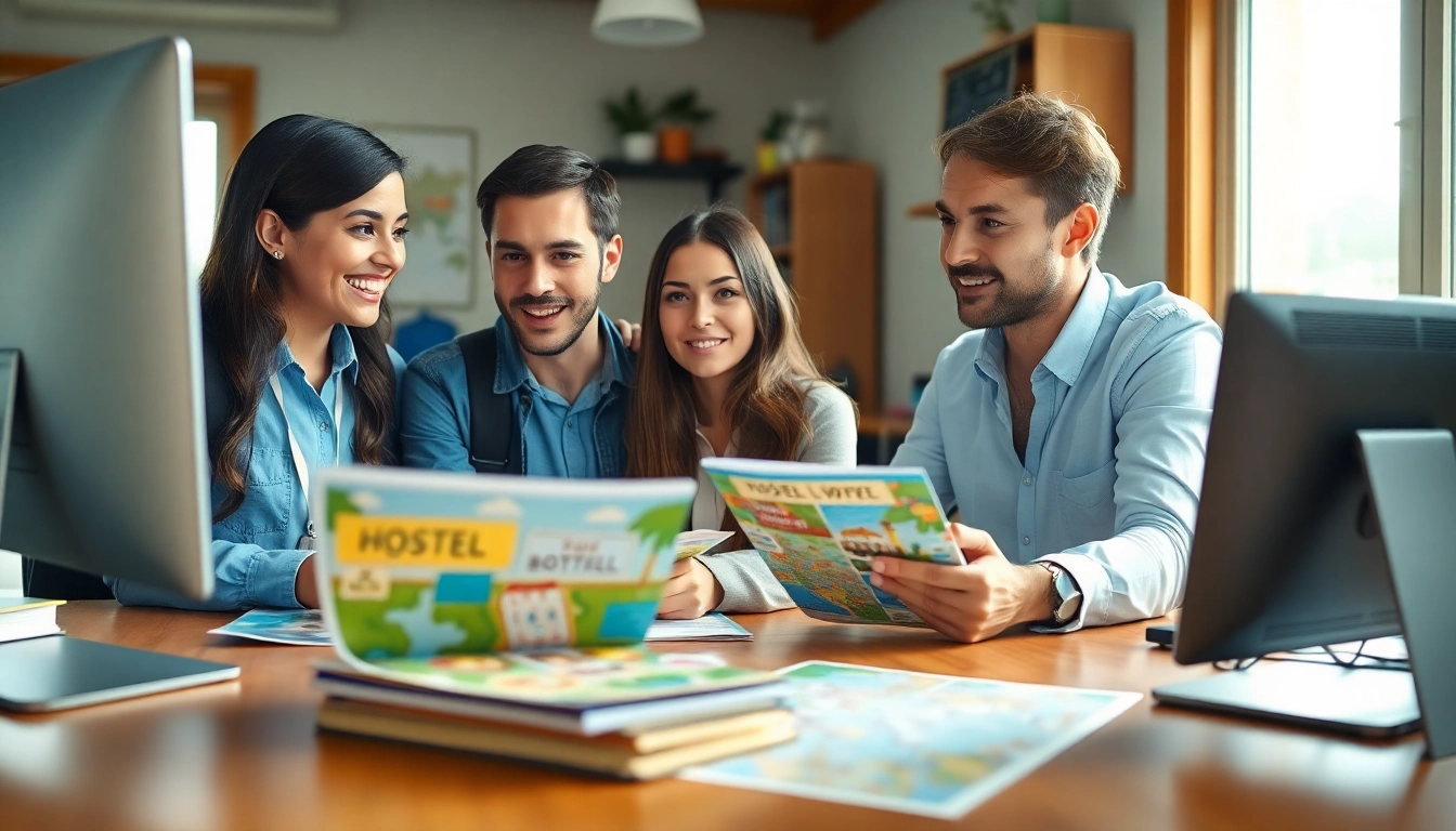 Travelers looking for the Lowest rate guaranteed for hostels while comparing offers on a computer.