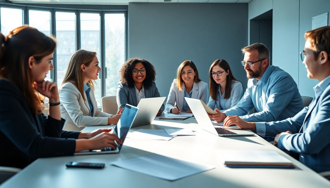 Collaborative discussion on contracts and grants in a professional office setting.