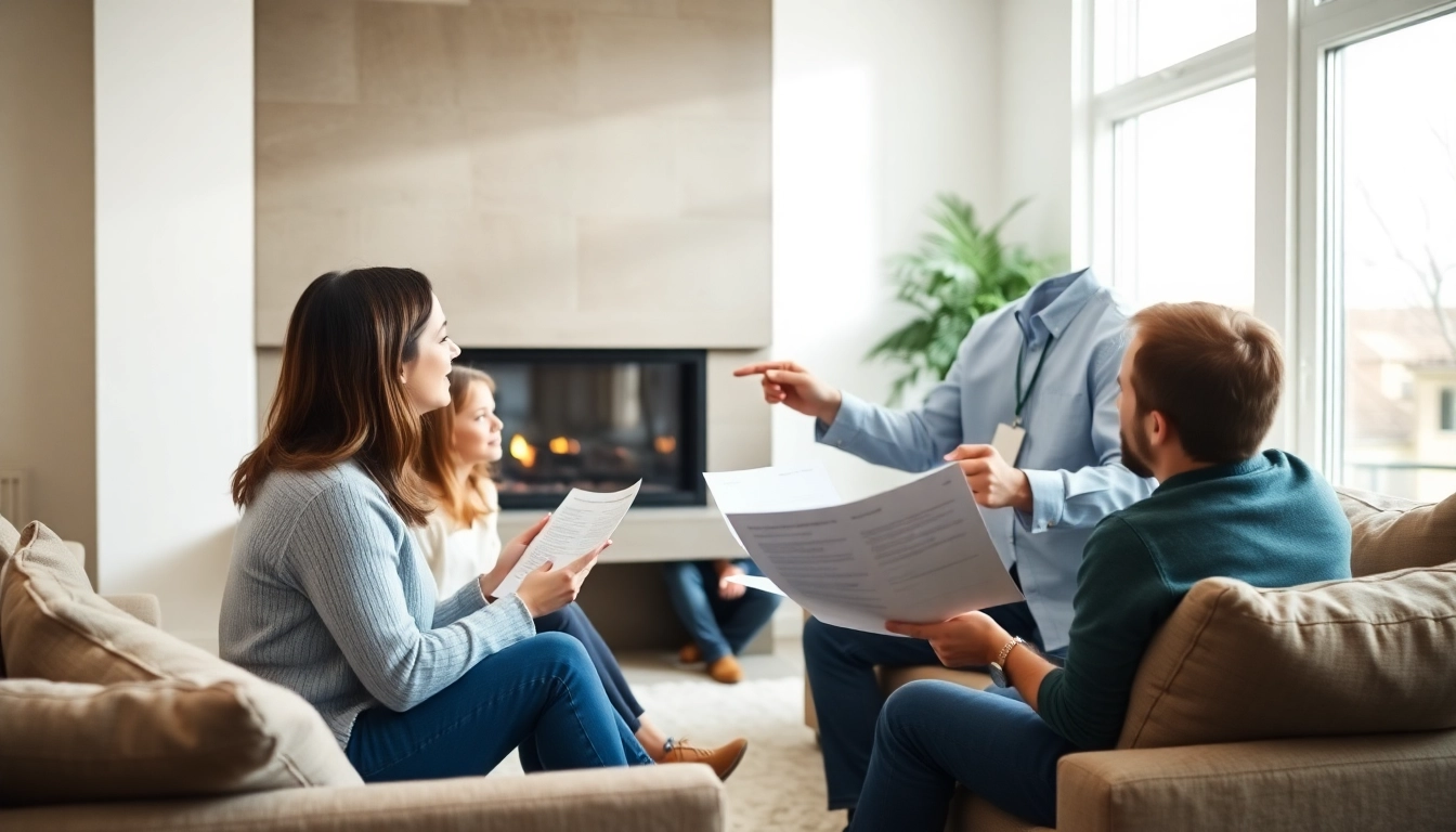 Discuss financing for heating systems with an expert in a cozy family living room.
