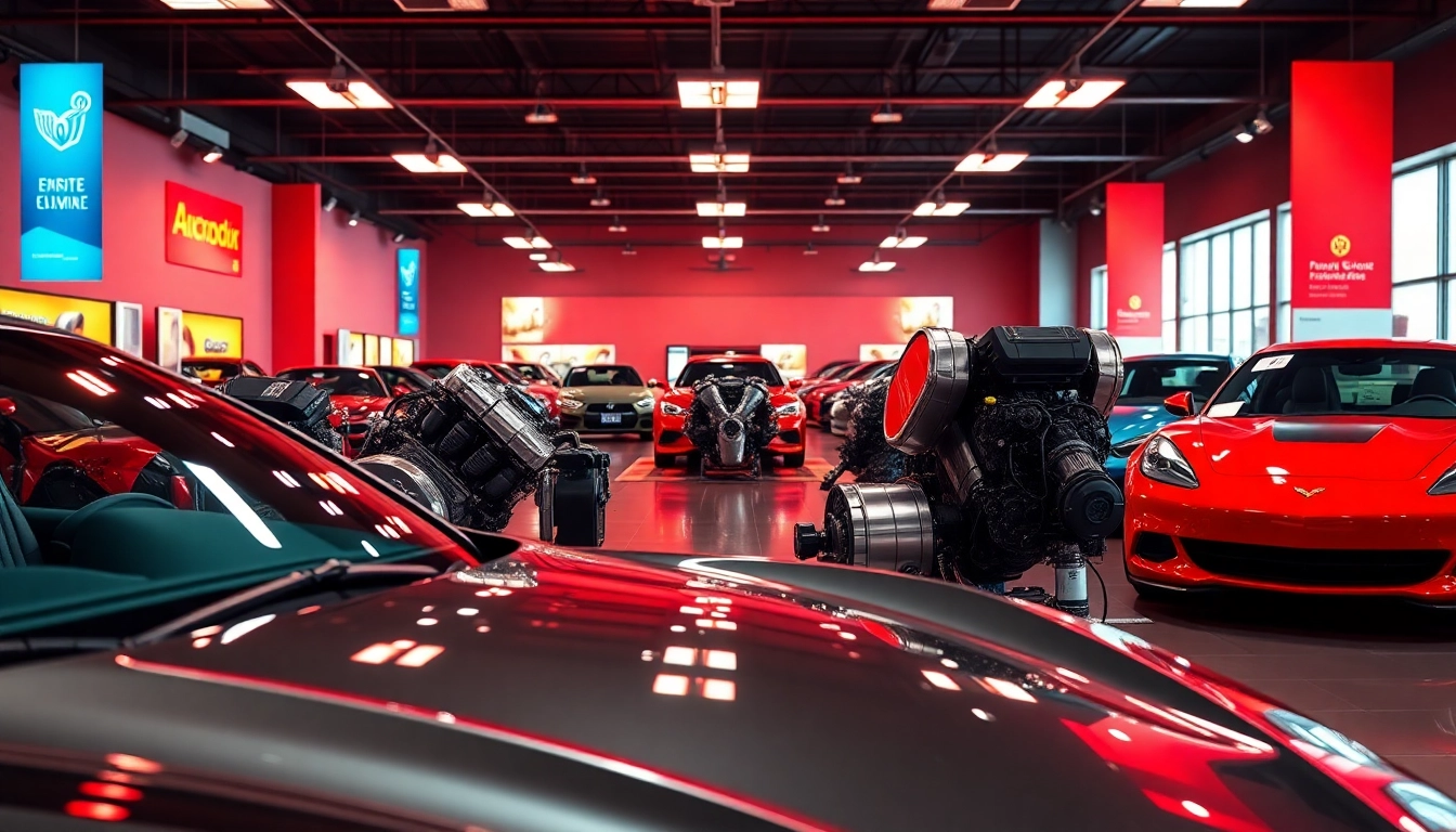 Highlighting quality used engines available in a vibrant automotive showroom.