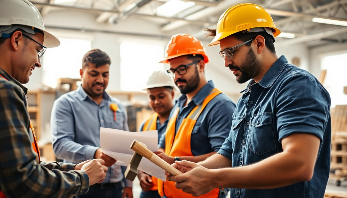Construction workers collaborating on a contractor apprenticeship training program.