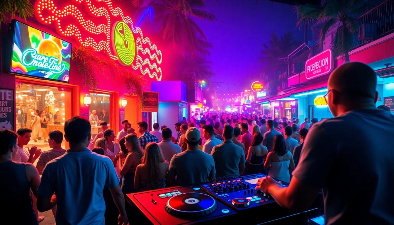 Experience exhilarating Puerto Rico nightlife events with a vibrant nightclub scene filled with dancers and colorful lights.