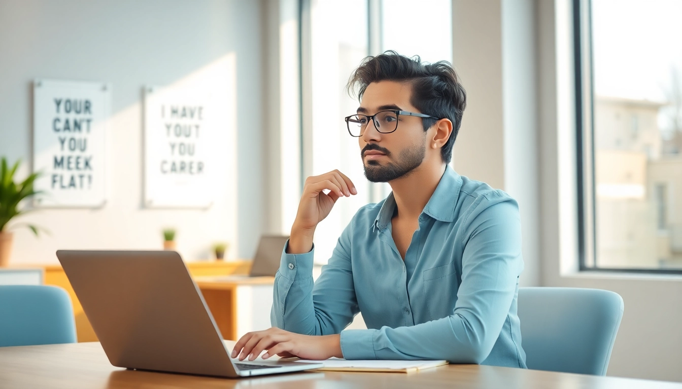 Career consultant advising a client in a bright, professional office setting with motivational elements.