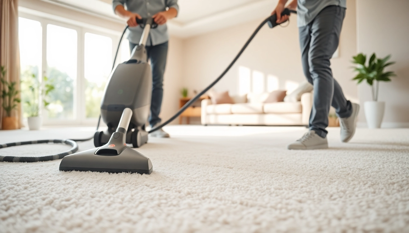 Transforming carpet cleaning near me, technician expertly using a steam cleaner in a bright living room.