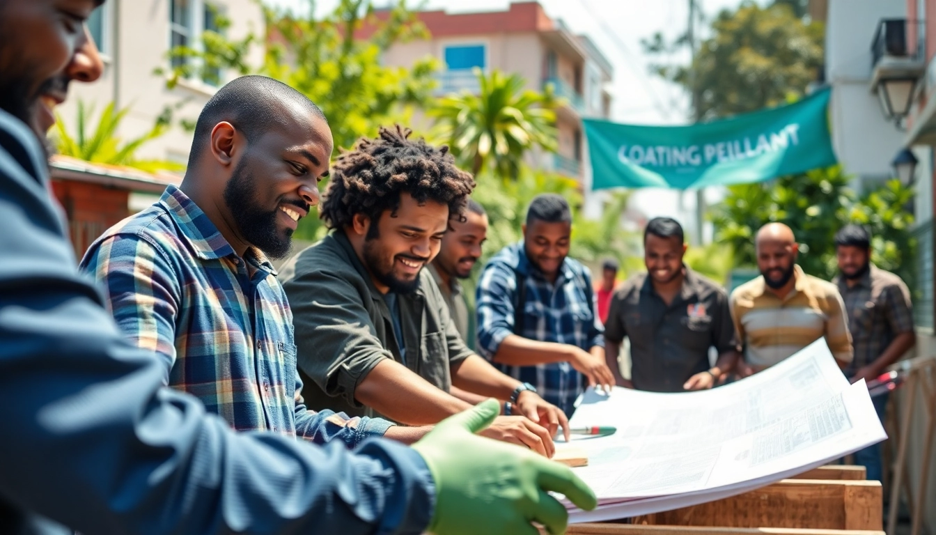 Men on mission actively collaborating in a community project in an urban setting.