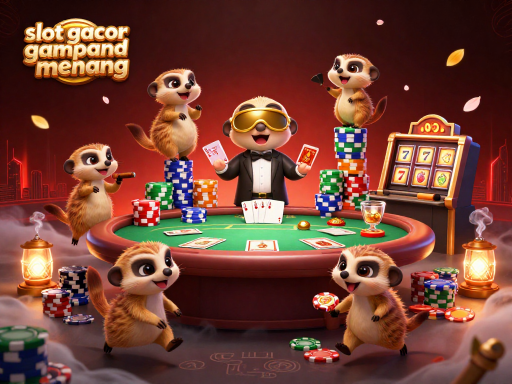 Experience slot gacor gampang menang with adorable meerkats running a vibrant casino operation together.