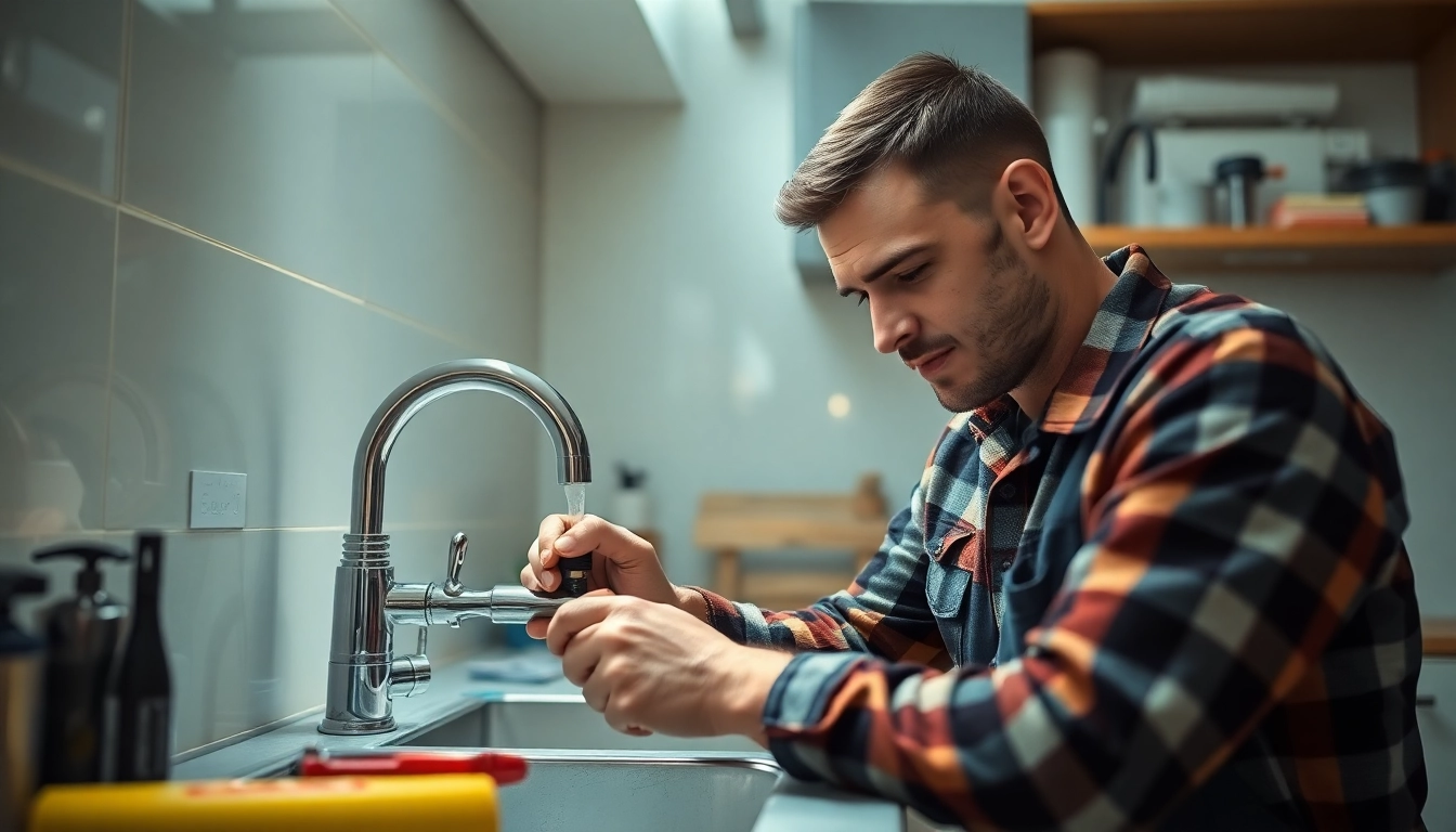 Qualified plumbers knightdale fixing a leak in a modern kitchen, demonstrating expert skills.
