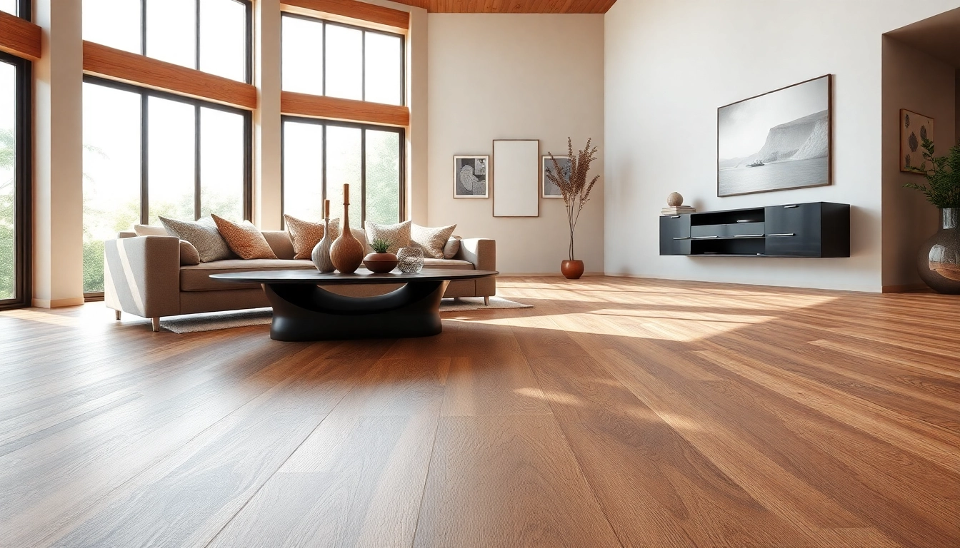 Luxurious vinyl flooring enhances a modern living room with natural light and elegant decor.