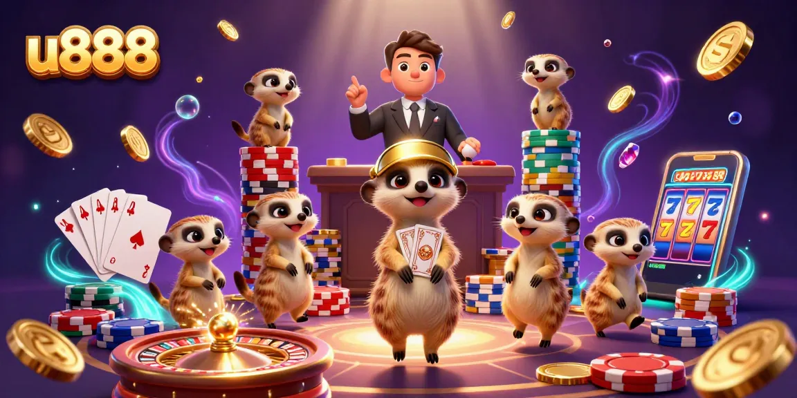 Experience thrilling action at u888 casino with playful meerkats managing games and chips