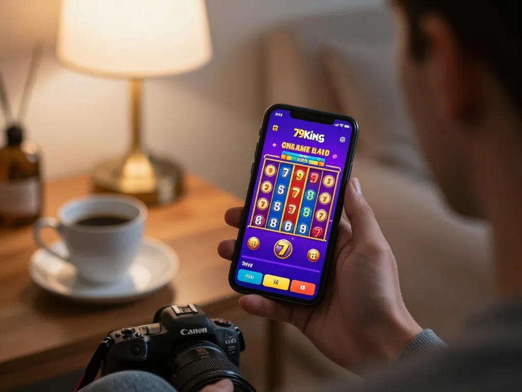 Engaging in thrilling mobile gaming with the 79king app in a cozy home setting