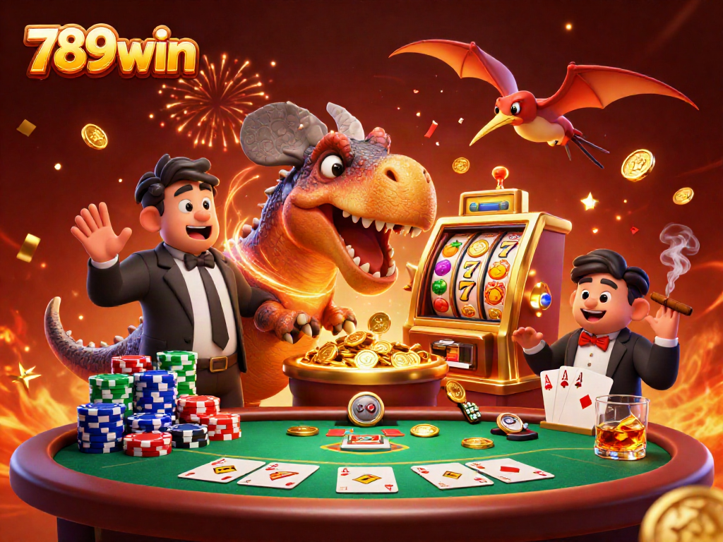 Experience the excitement of 789win with a dinosaur winning at a slot machine!
