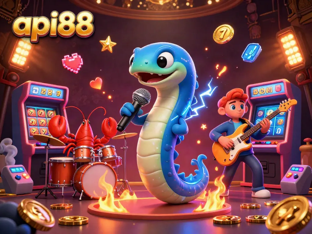 Experience the thrilling world of api88 as a DJ eel performs with cosmic visuals in an underwater casino.