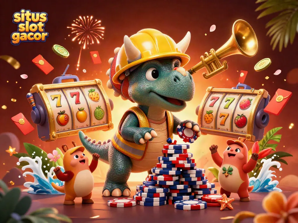 Menang besar di situs slot gacor dengan simbol keberuntungan dan suasana meriah yang penuh warna.
