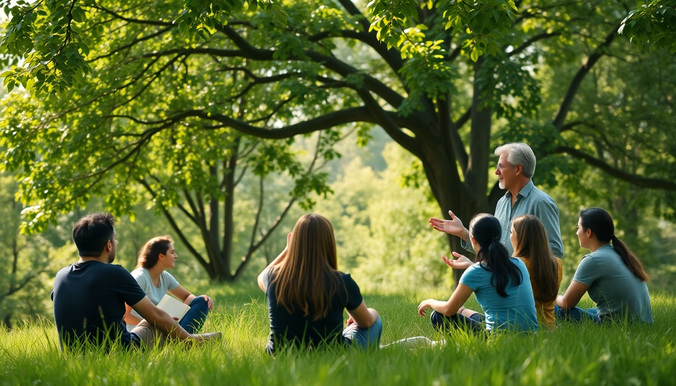 Find my true calling with a professional coach in a serene outdoor setting fostering personal growth.
