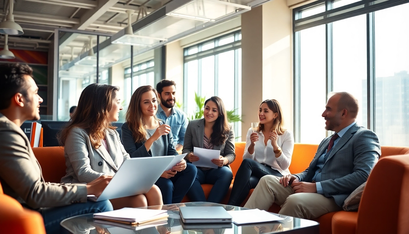 Engaging entrepreneurs discussing biz for sale opportunities in a bright office setting.