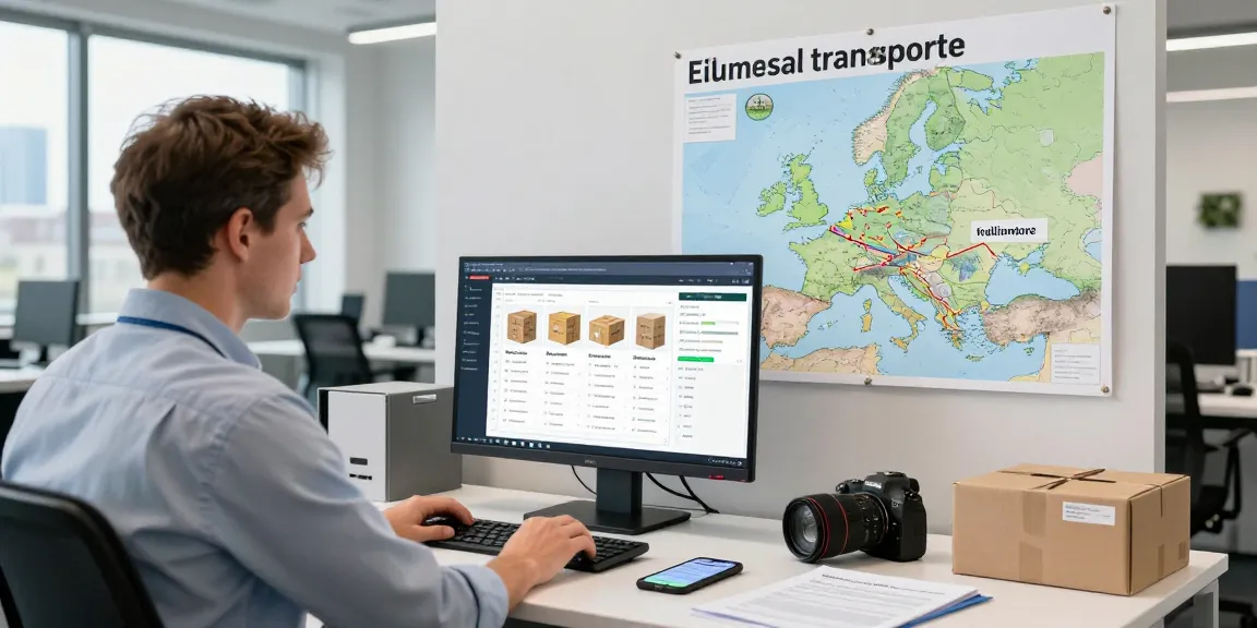 Eiltransport von Dortmund - Professioneller Logistikmanager bearbeitet Transportanfragen in modernem Büro mit Live-Tracking und Karten im Hintergrund.