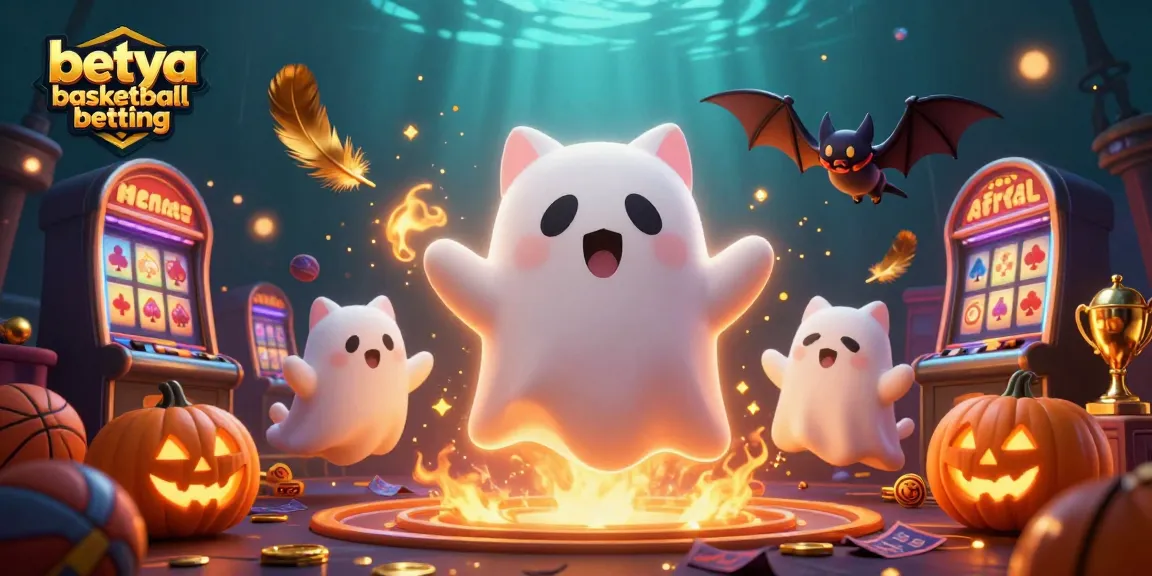 Experience betya basketball betting with a ghost cat and vampire bat in a haunted casino.