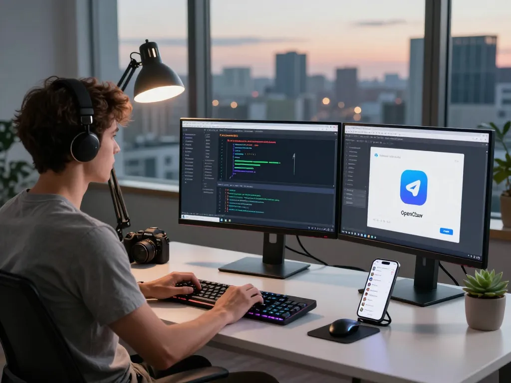 Developer utilizing OpenClaw AI assistant in a modern workspace.