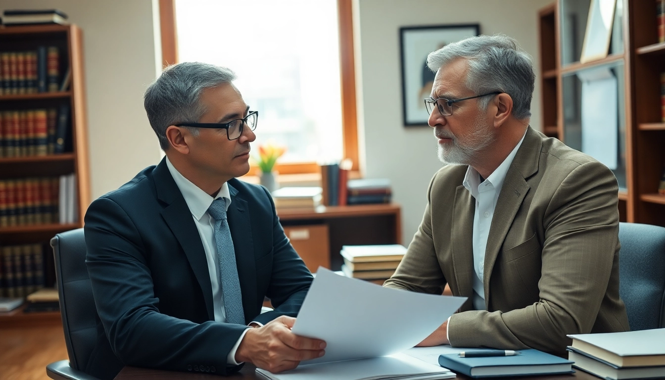 Sarasota injury lawyer discussing case during consultation in a professional setting.