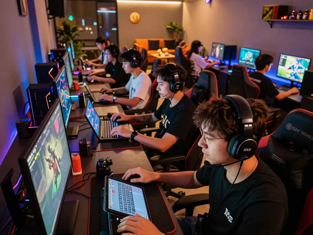 Players exploring exciting nsfw games in a dynamic gaming lounge setting