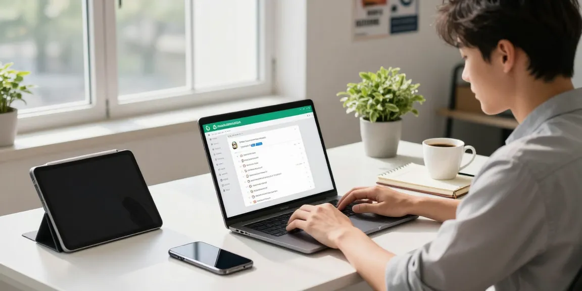 Engaging with WhatsApp電腦版 in a modern office setting, highlighting productivity and technology.