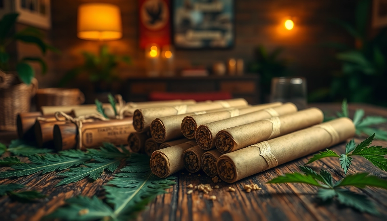 Enjoying delta 8 prerolls showcased elegantly on a rustic table with natural accents.