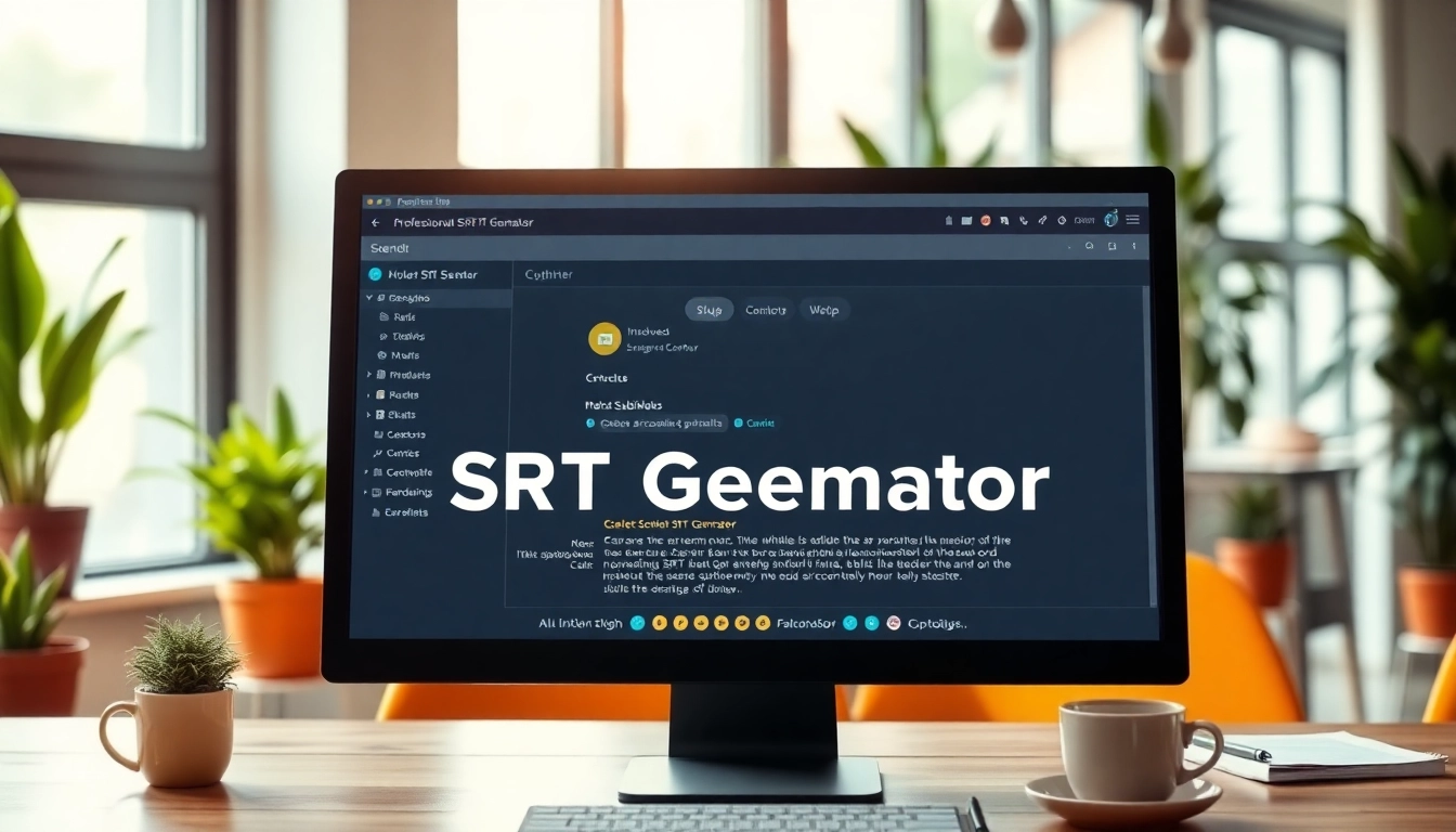 SRT Generator interface displayed on a computer screen in a bright office setting.