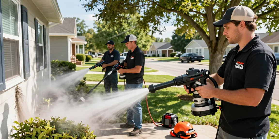 Bayou Blasters team using dry ice blasting equipment for effective outdoor cleaning.
