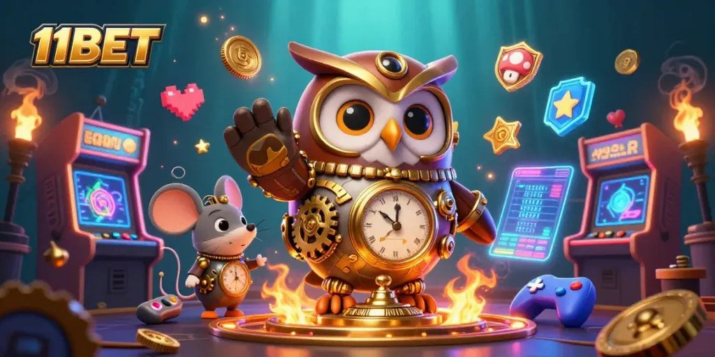 Experience thrilling gameplay at 11BET with 3D characters and vibrant casino elements in an engaging scene.