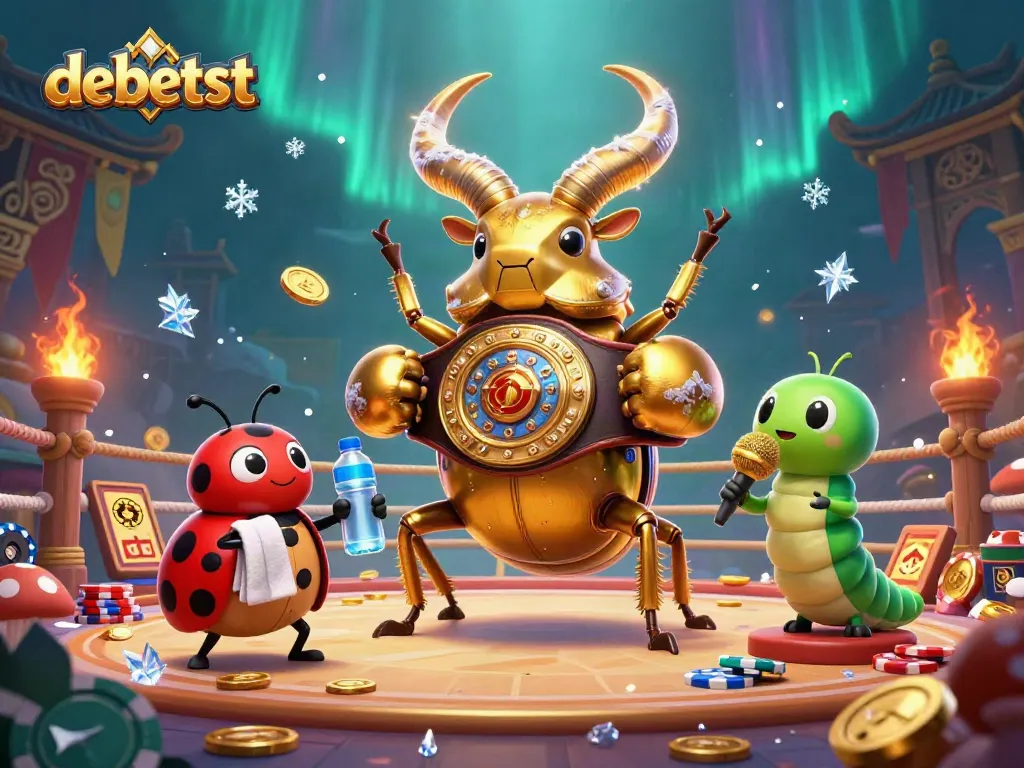 Experience thrilling casino action with debetst in a vibrant 3D illustration featuring a giant beetle and poker elements.
