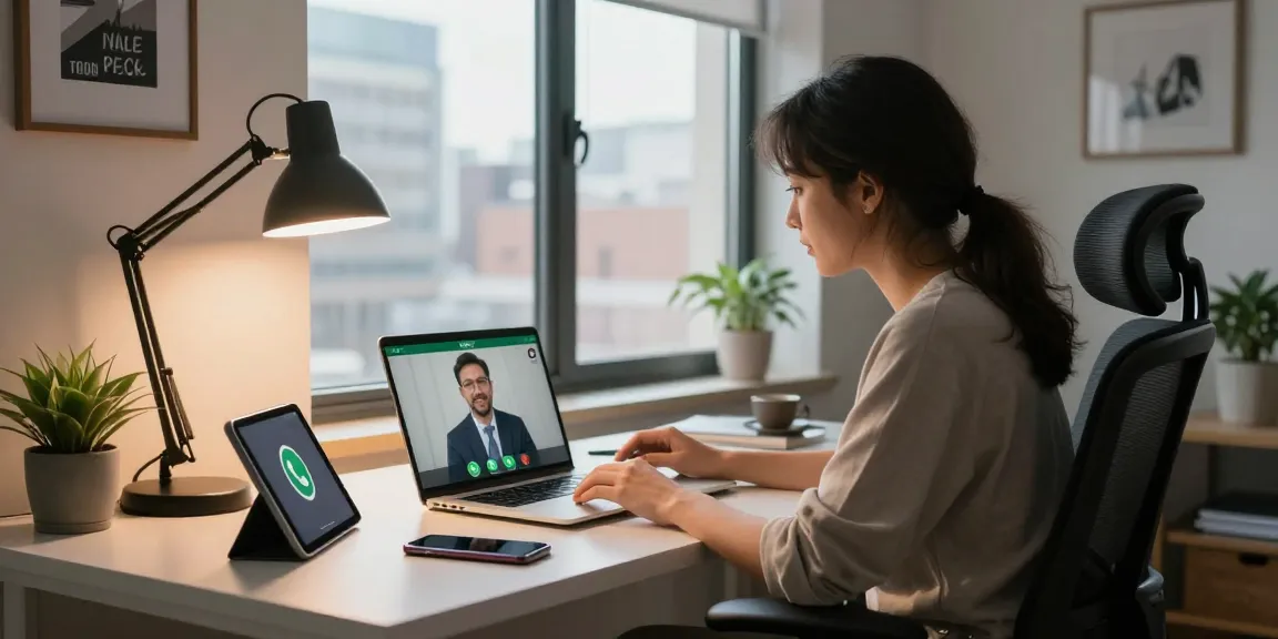 Using WhatsApp電腦版 for a video call in a modern home office setup.