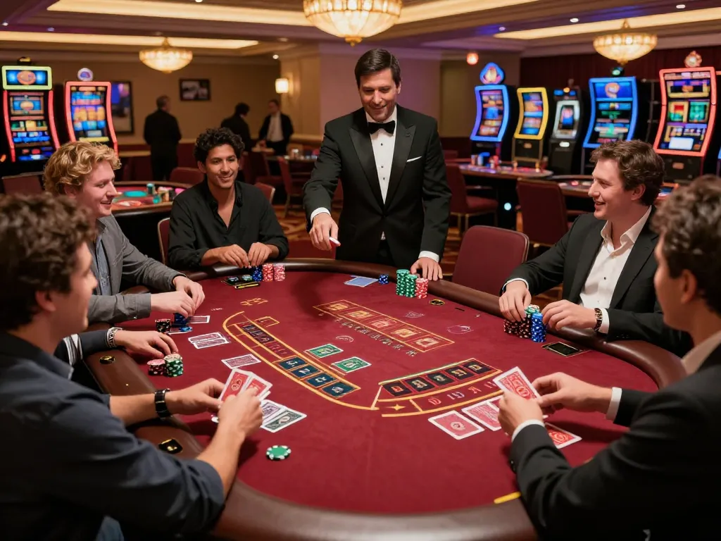 Engaged players at Bet88's blackjack table enjoying thrilling gameplay in an upscale casino atmosphere.