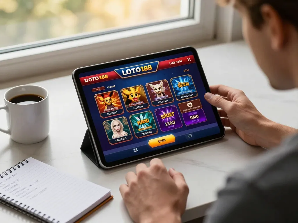 Engaging with LOTO188 LINK MỚI on a tablet during strategic online gaming.