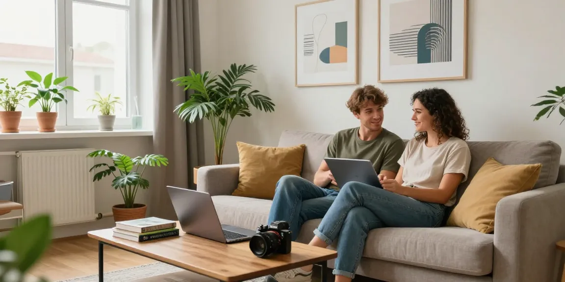 Monteurwohnung Hannover: Entspannte Atmosphäre in einem modernen Wohnraum mit gemütlichem Interieur und warmem Licht.
