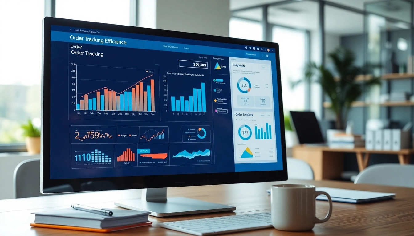 Efficiently monitor and manage orders with cutting-edge order processing software interface in a modern workspace.