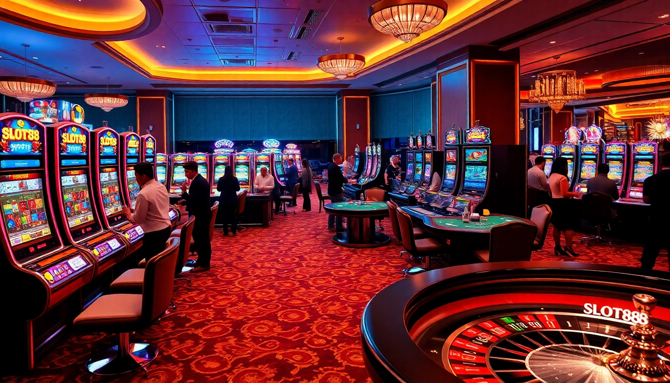 SLOT88 gaming machines capturing excitement in a luxurious casino environment