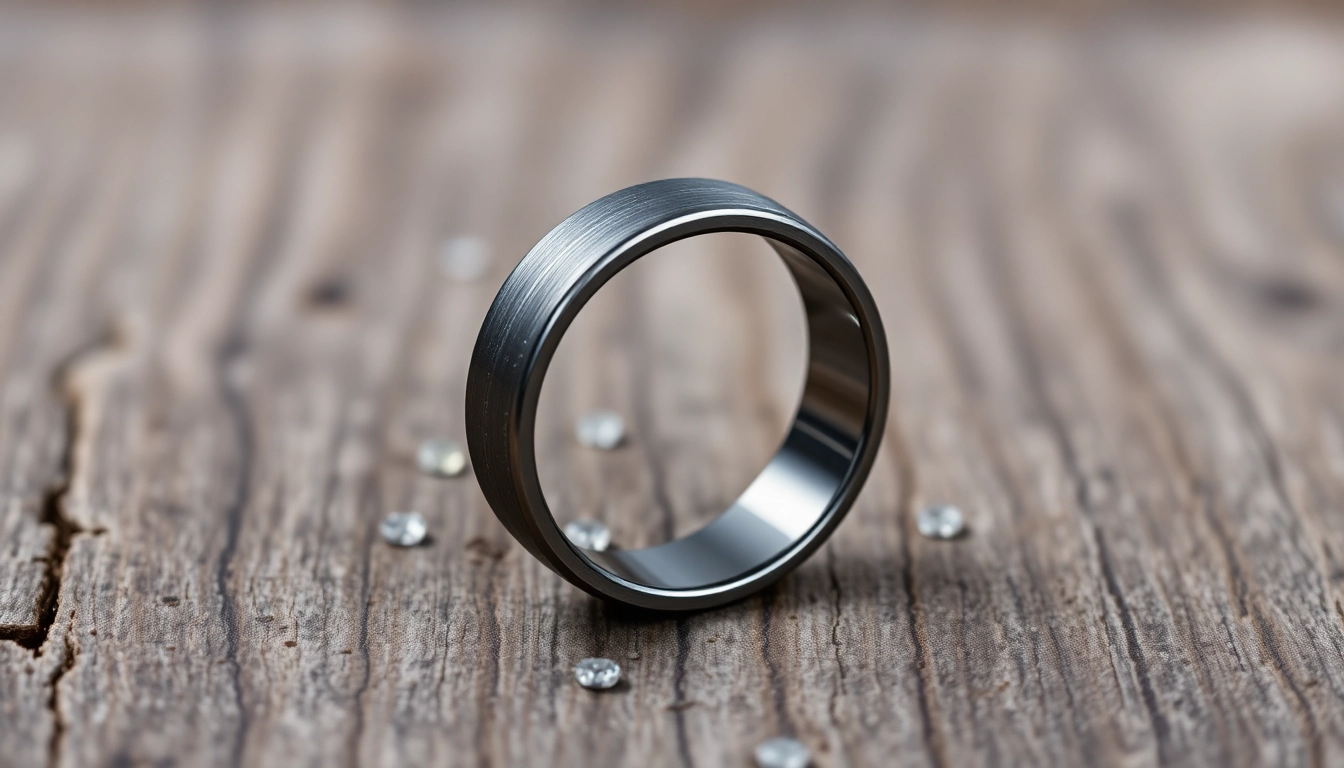 Showcase Gunmetal Wedding Bands for Men featuring a brushed matte finish and polished edges.