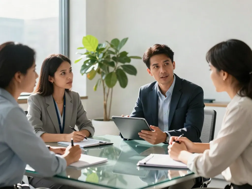 PedroVazPaulo Executive Coaching session with professionals collaborating in a modern office environment.