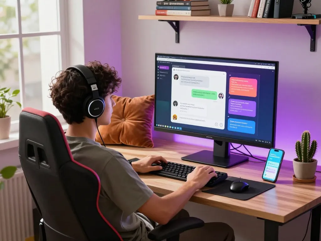 Interactive NSFW AI chat environment showcasing user engagement in a vibrant modern workspace.