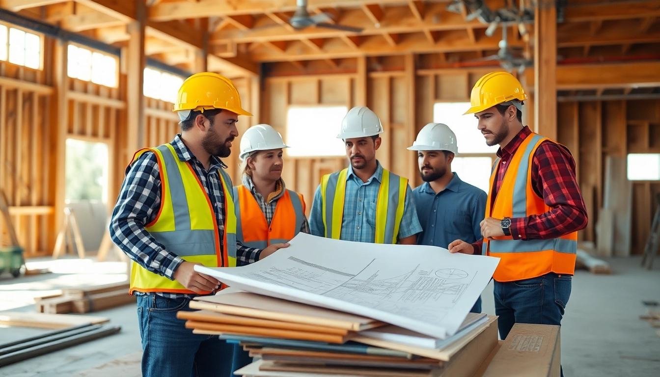 Construction Association South Carolina professionals collaborating on a project at a busy job site.