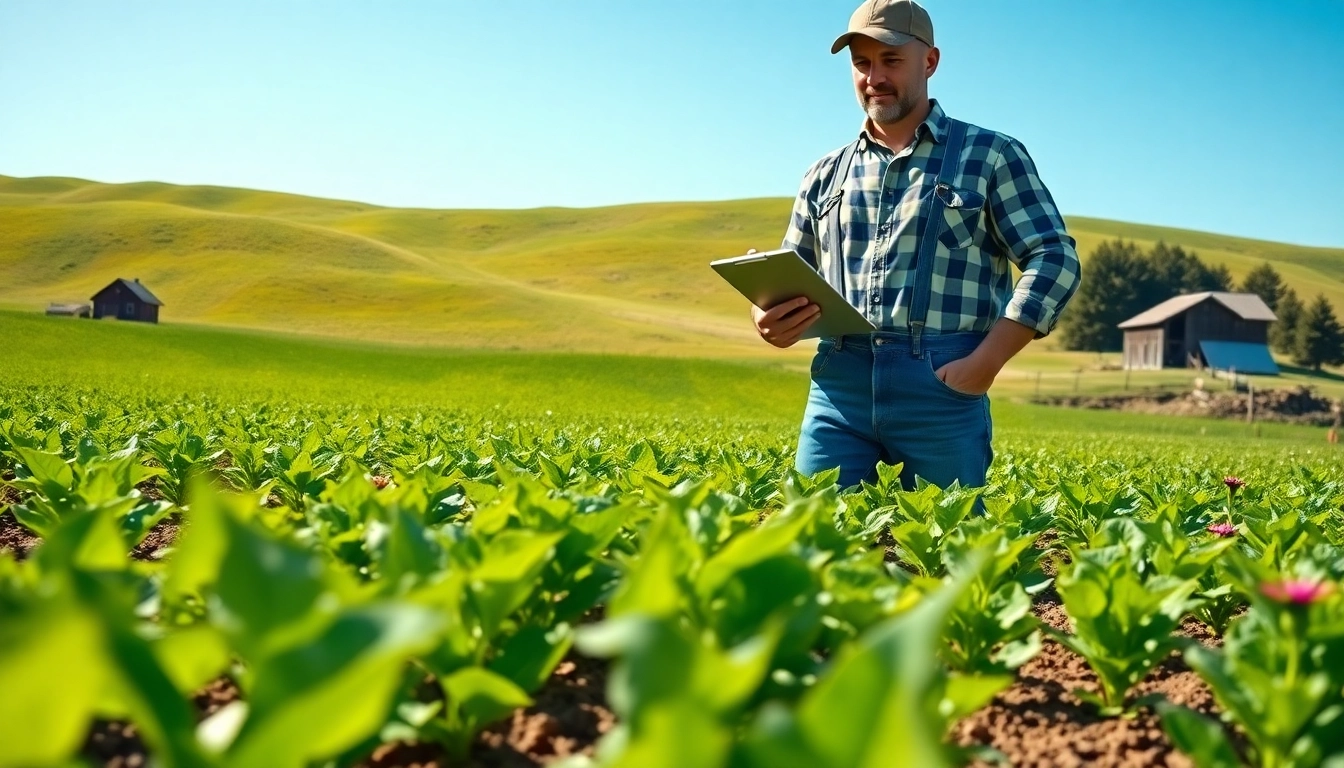 Understanding agriculture law through a farmer inspecting crops in a vibrant field setting.