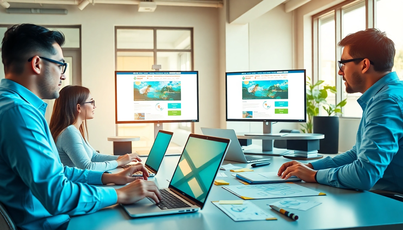 Marketing-Strategien entwickeln mit einem kreativen Webdesign-Team in einem modernen Büro.
